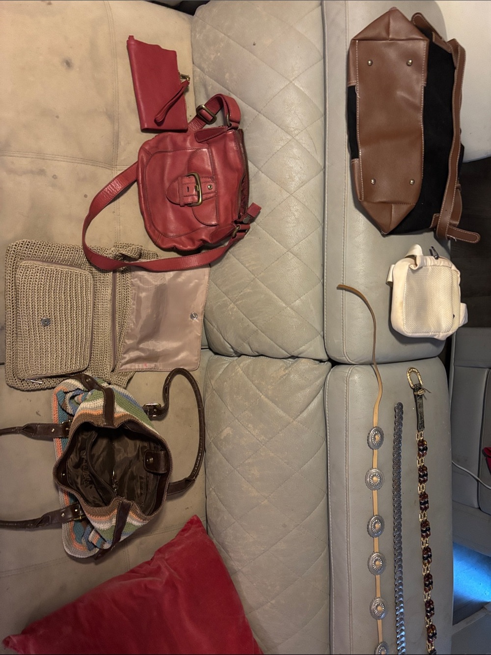 Fossil Red Leather Crossbody Bag with Front Buckle Pocket